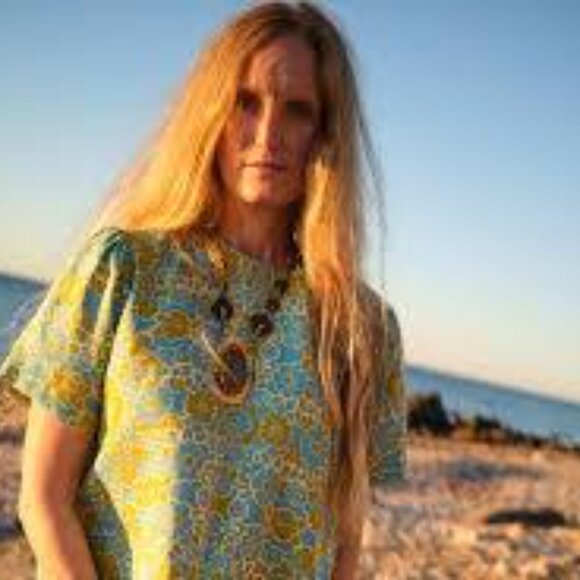 Lingua Franca Banquet Floral Linen Blend Top SZ L Retro Boho 70s NWOT - Picture 1 of 11
